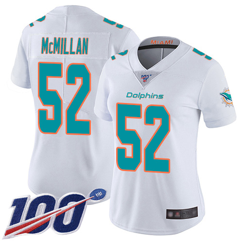 Nike Miami Dolphins #52 Raekwon McMillan White Women Stitched NFL 100th Season Vapor Limited Jersey->women nfl jersey->Women Jersey